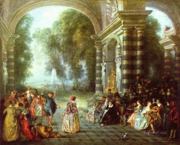  Rococo Art Painting - Les Plaisirs du bal Jean Antoine Watteau classic Rococo